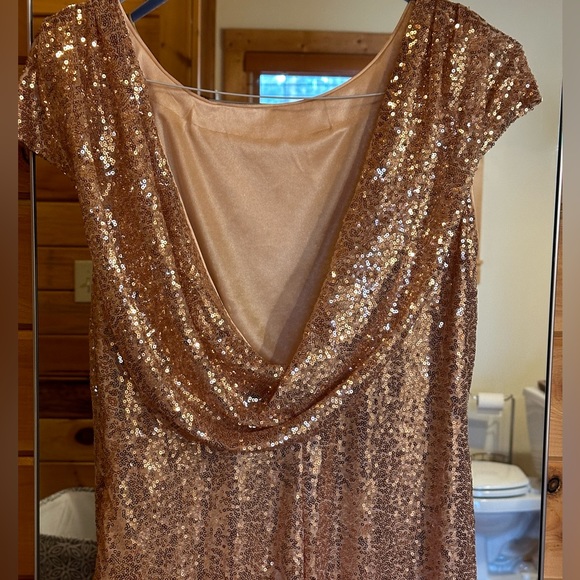 MisShow Women Sparkly Rose Gold Long Sequins Bridesmaid Dress size XL - Picture 6 of 8